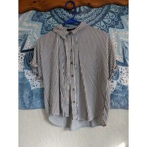 Kaii Los Angeles Short Sleeve Striped Button Up Top  women's Med
